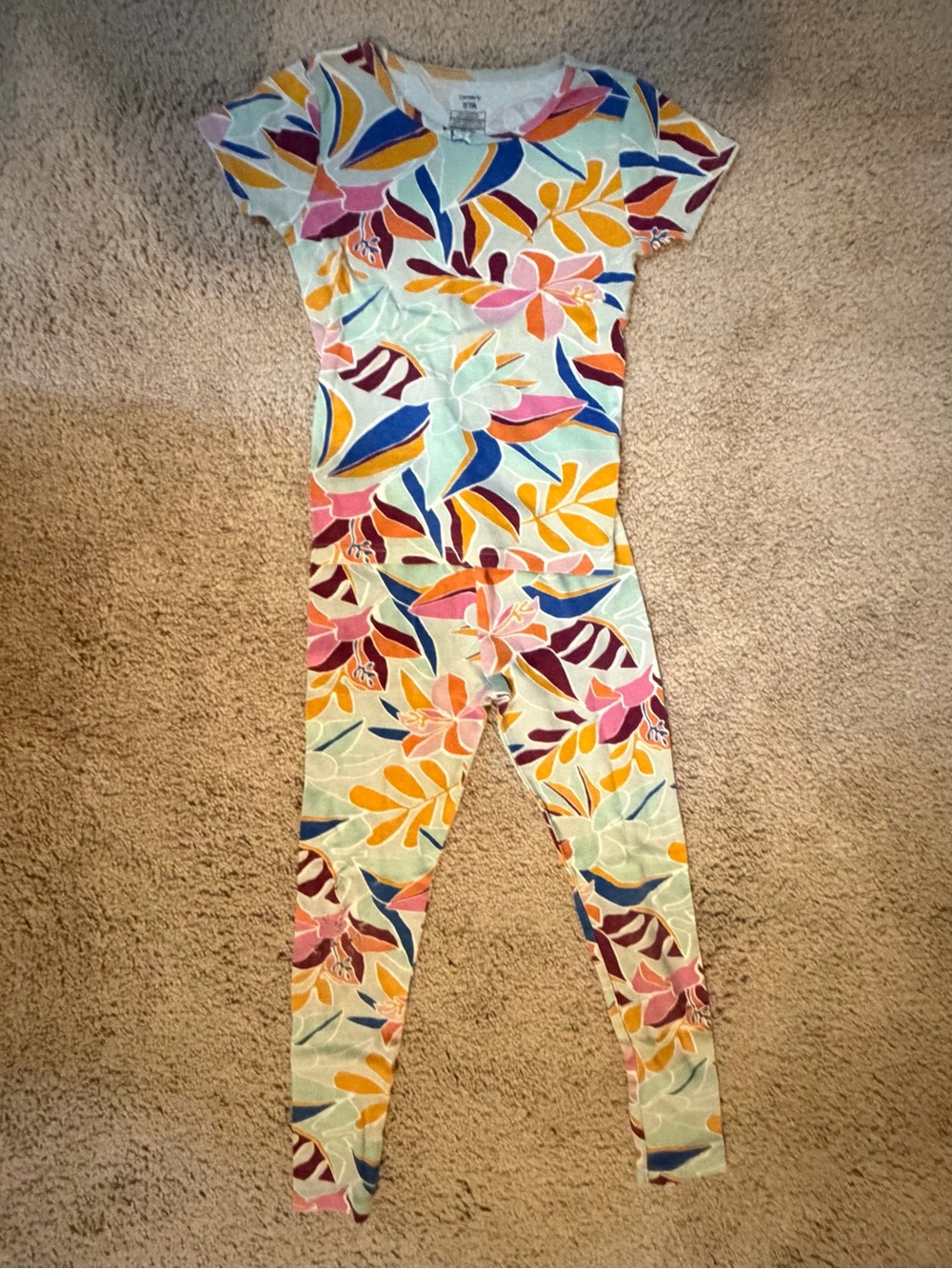 Carter's Girls Floral Leaf Print Pajama Set - Pink Yellow Blue